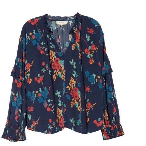 Sea New York Floral Print Ruffle Collar Mari Top Blouse 6 - Picture 1 of 12